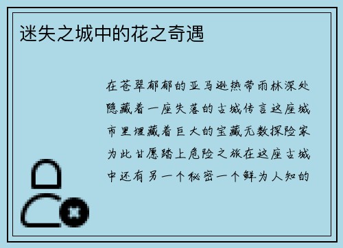 迷失之城中的花之奇遇